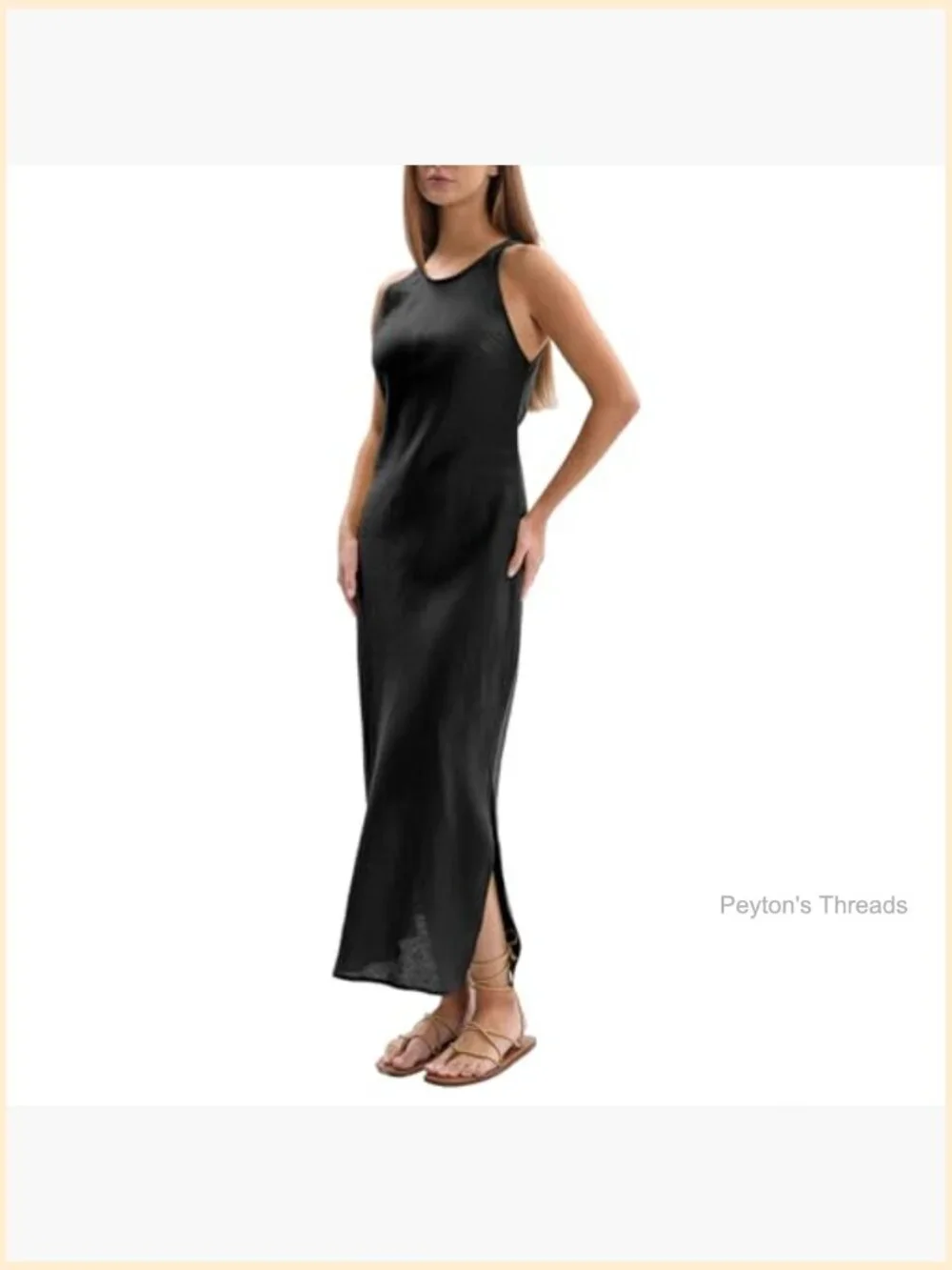 100% Linen Sleeveless Bodycon Maxi Dress with Side Splits - Picture 3 of 6